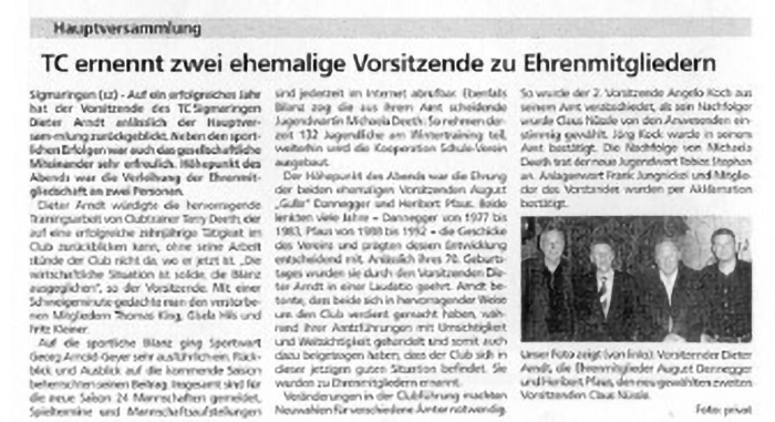 August Dannegger Heribert Pfaus Ehrenmitglied Tennisclub Sigmaringen